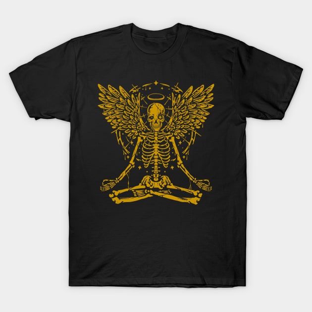 Skeleton Yoga Gold T-Shirt by machmigo